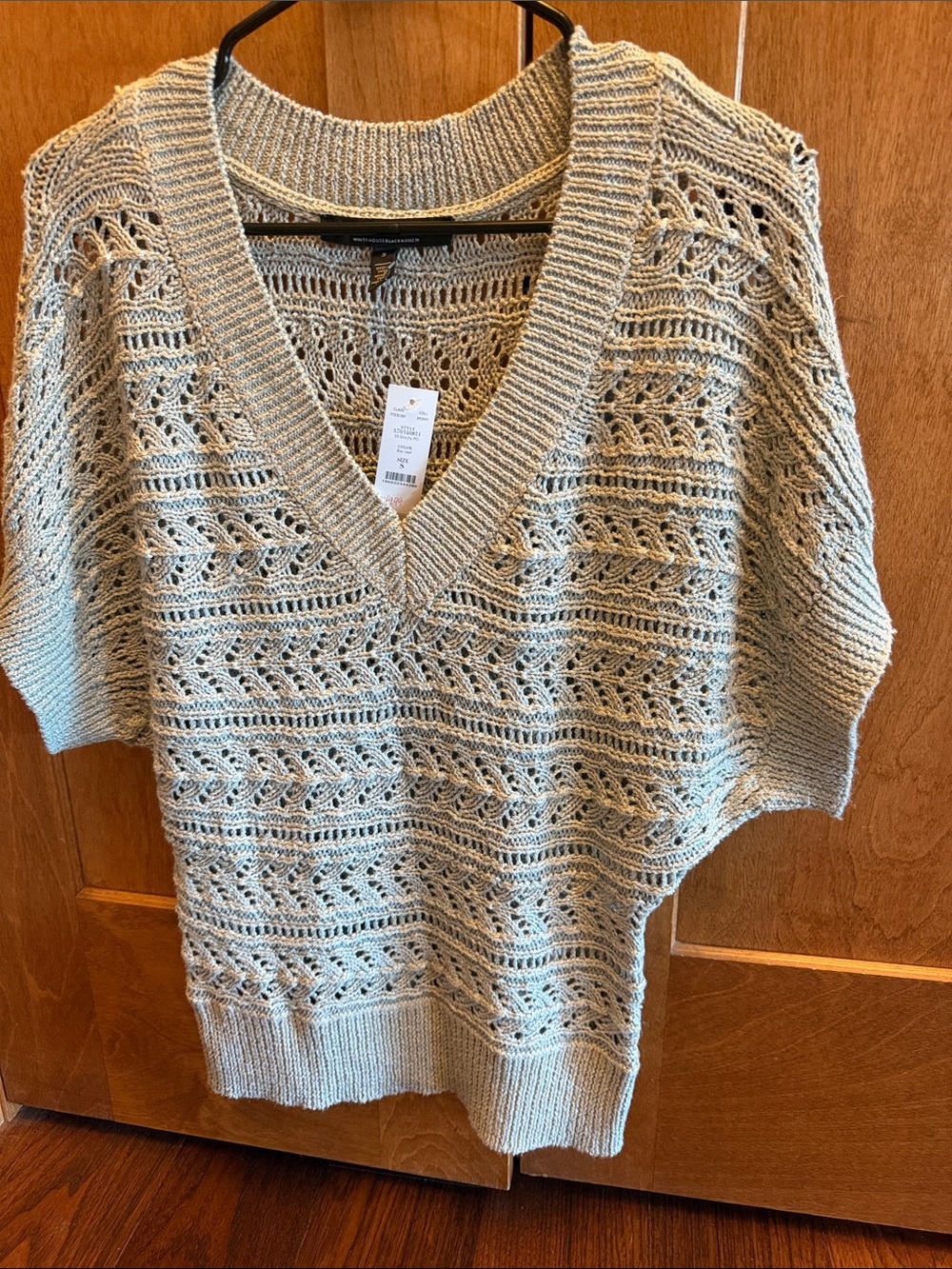 NWT White House Black Market Bay Leaf Color Openwork V-Neck Knit Sweater sz S